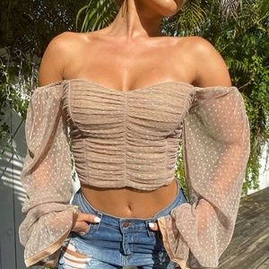 Vintage Sweetheart Neckline Polka Dot Lantern Sleeve Women Ruched Blouse